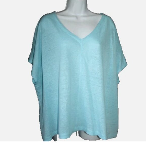 NWT J. Jill Love Linen Knit Top Lightweight Oversized V-neck size 1X Aqua Blue - Picture 1 of 16